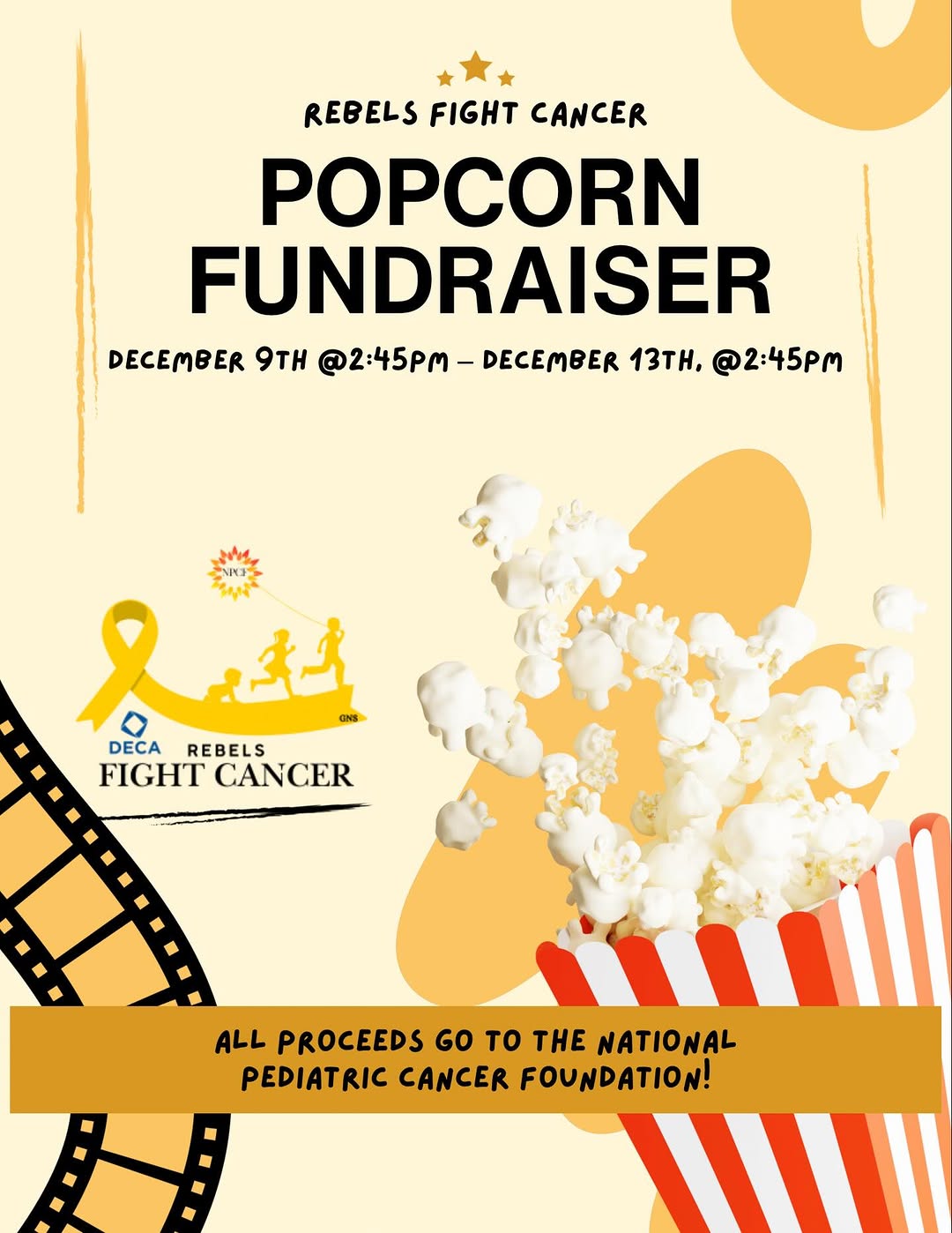 Popcorn fundraiser promotional graphic — every kernel counts